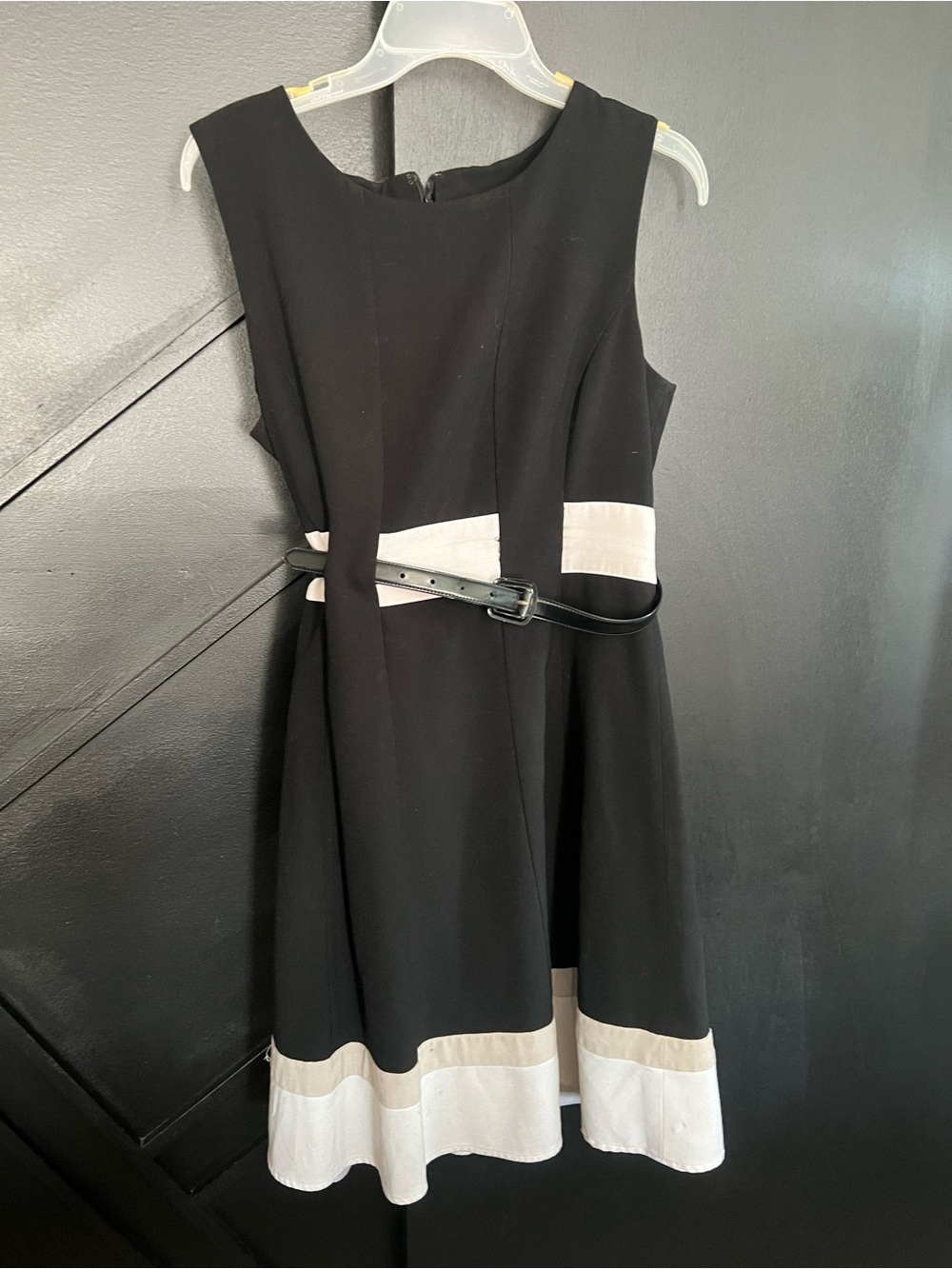 Calvin Klein Collection Black Dress with Cream Banding